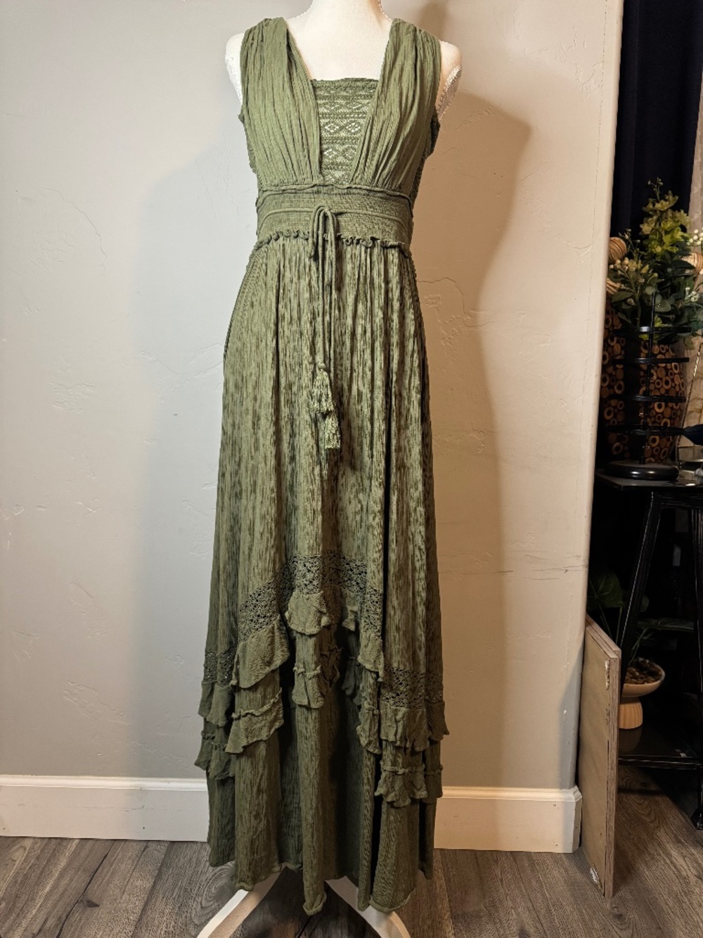 Free People Green Long Dress with open back